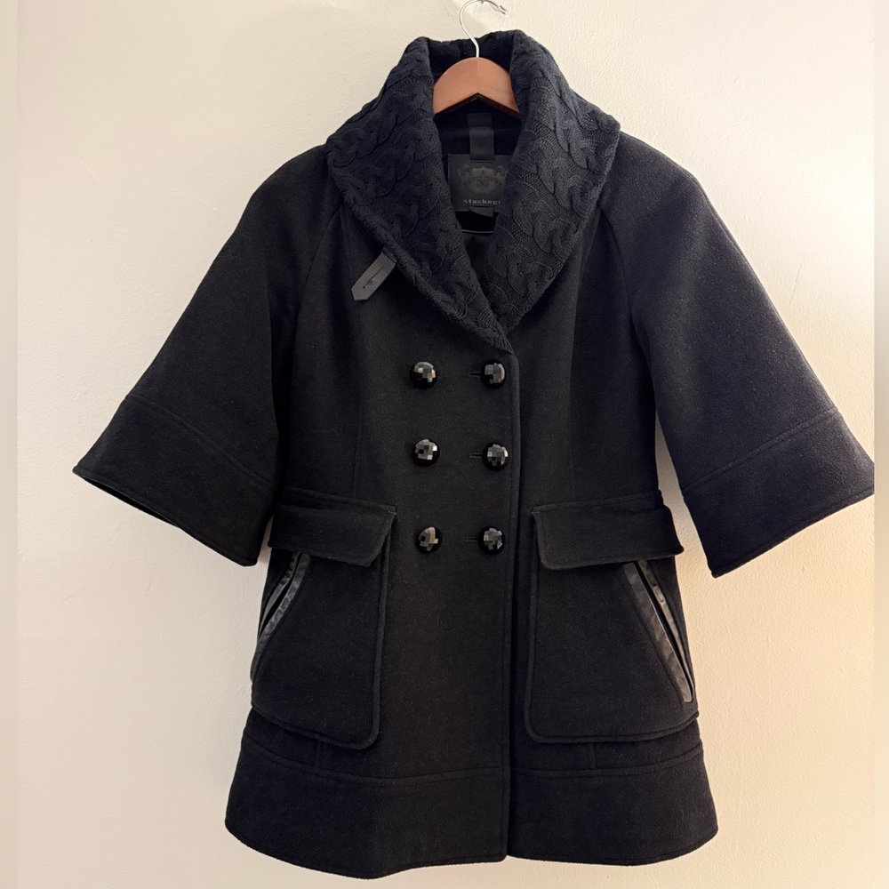 Mackage Black Wool Leather Trimmed Pocket Coat Size XS